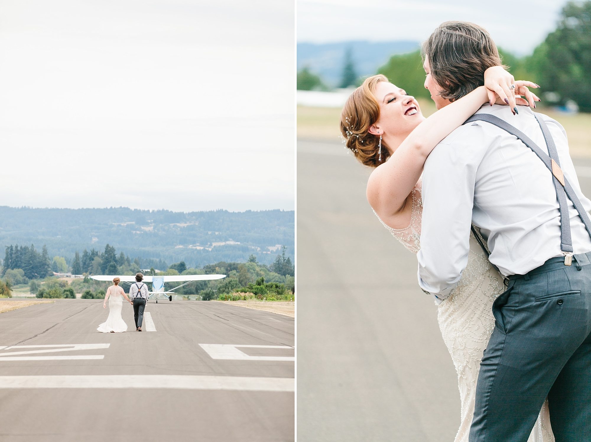 wedding in airplane hangar