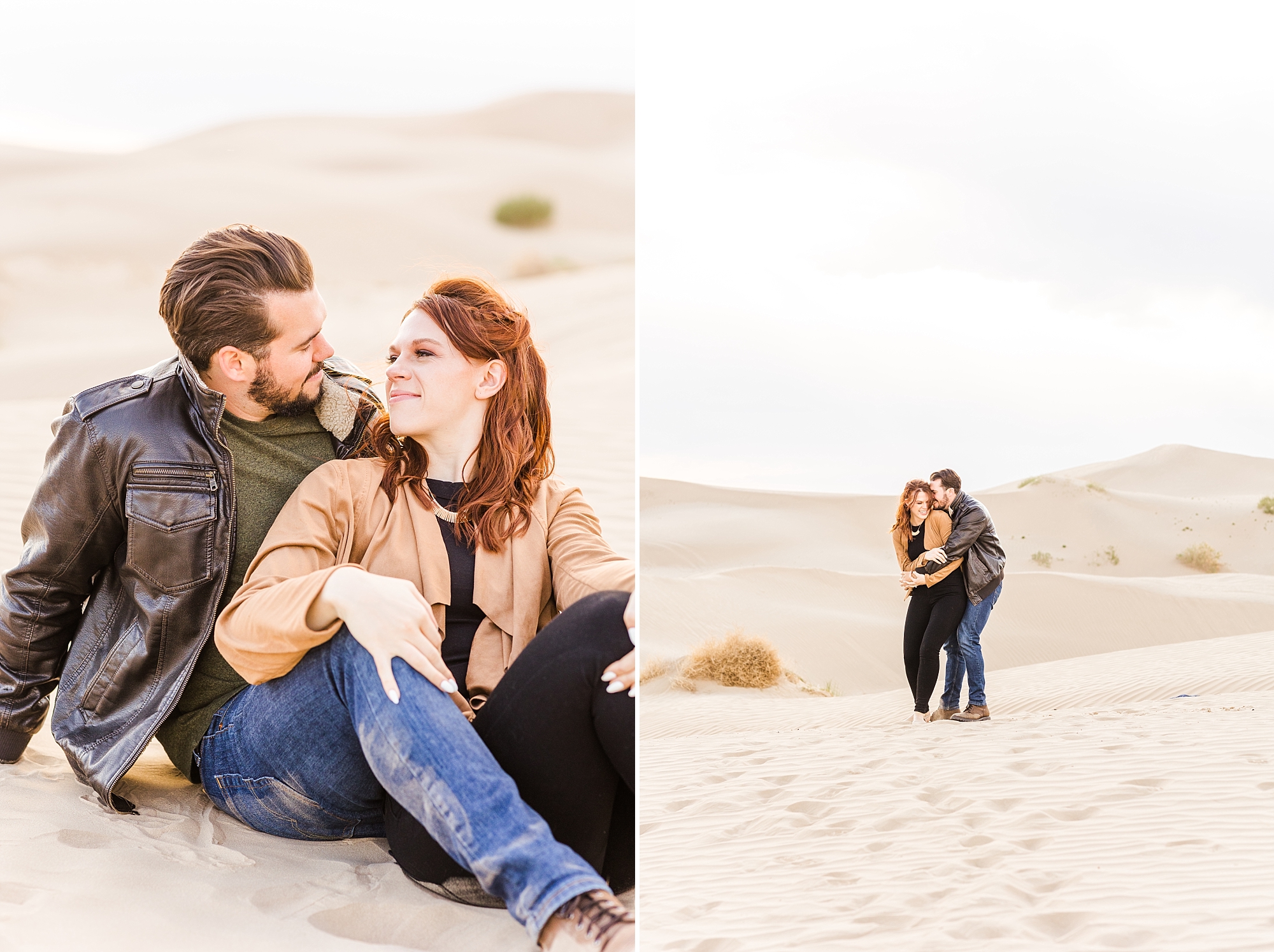 Adventuring and playing in the soft sand of the Utah Little Sahara desert for their engagement session
