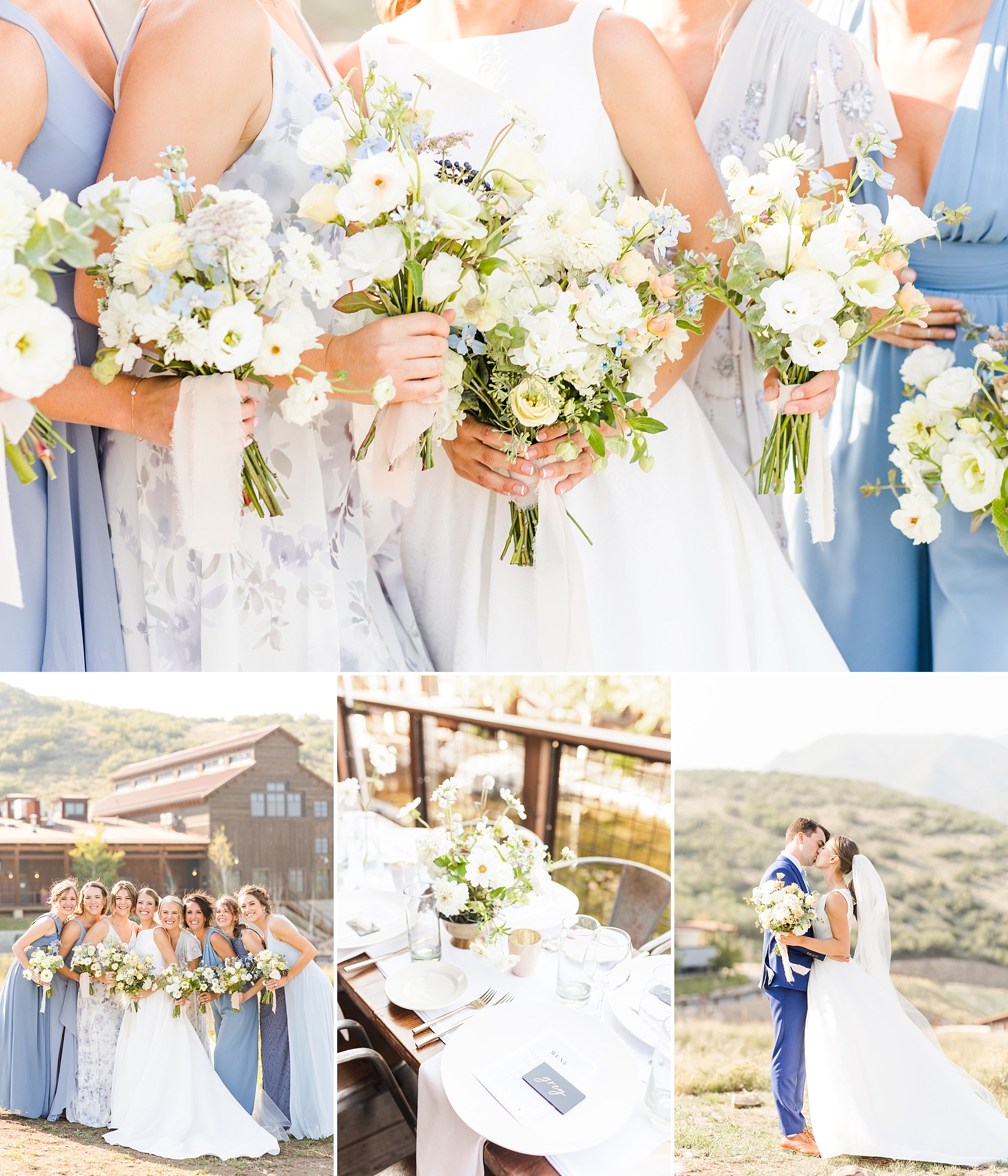 With whimsical bouquets and soft blues, The Lodge at Blue Sky in Park City, Utah was the perfect setting for this summer destination wedding. 