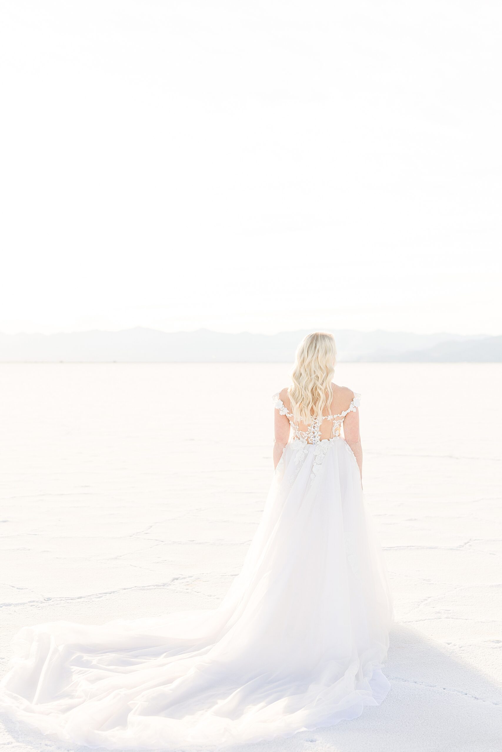 Bridal gown at the Bonneville Salt Flats