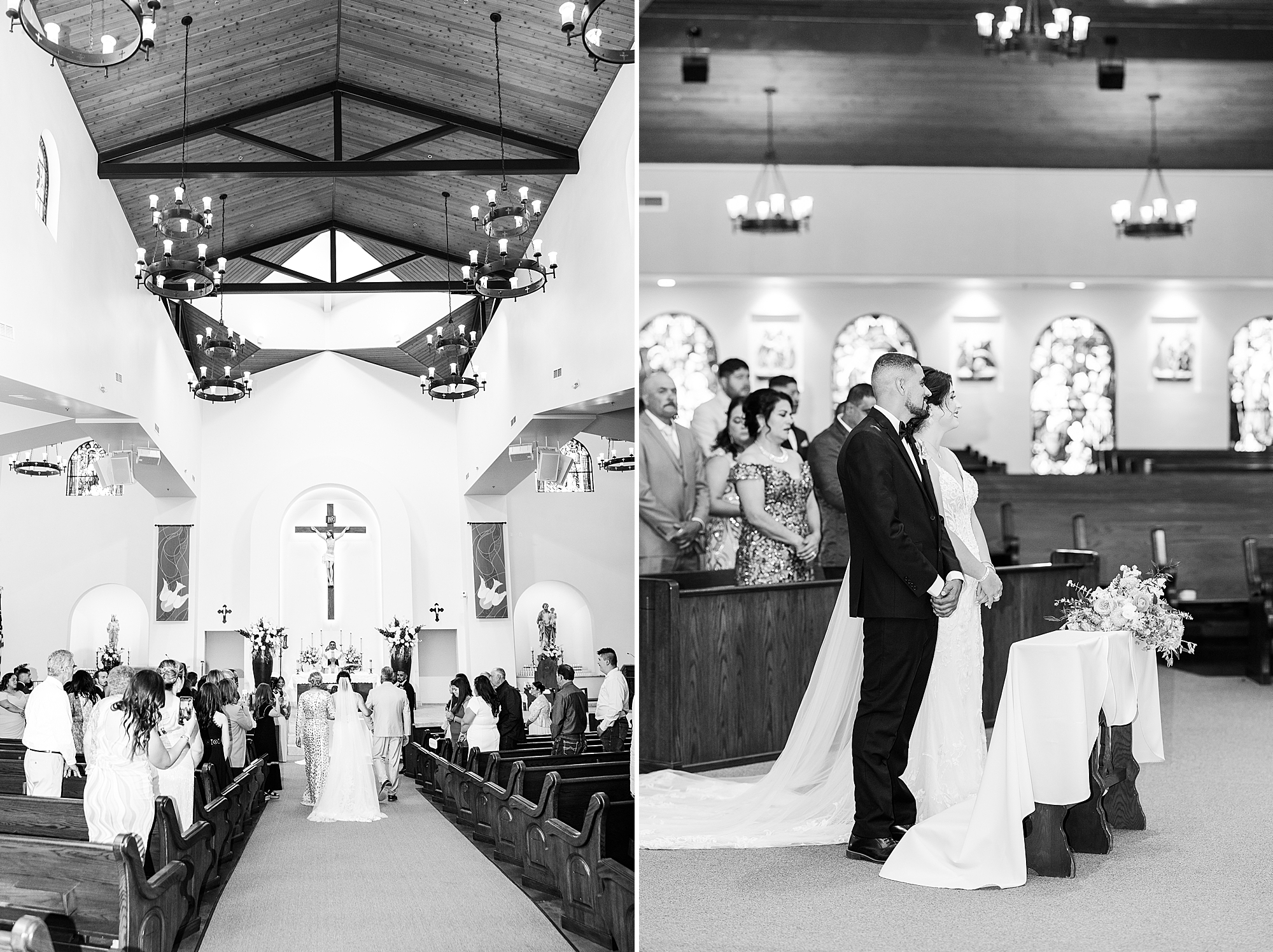 Destination wedding in Temecula, with the couple smiling at the altar.