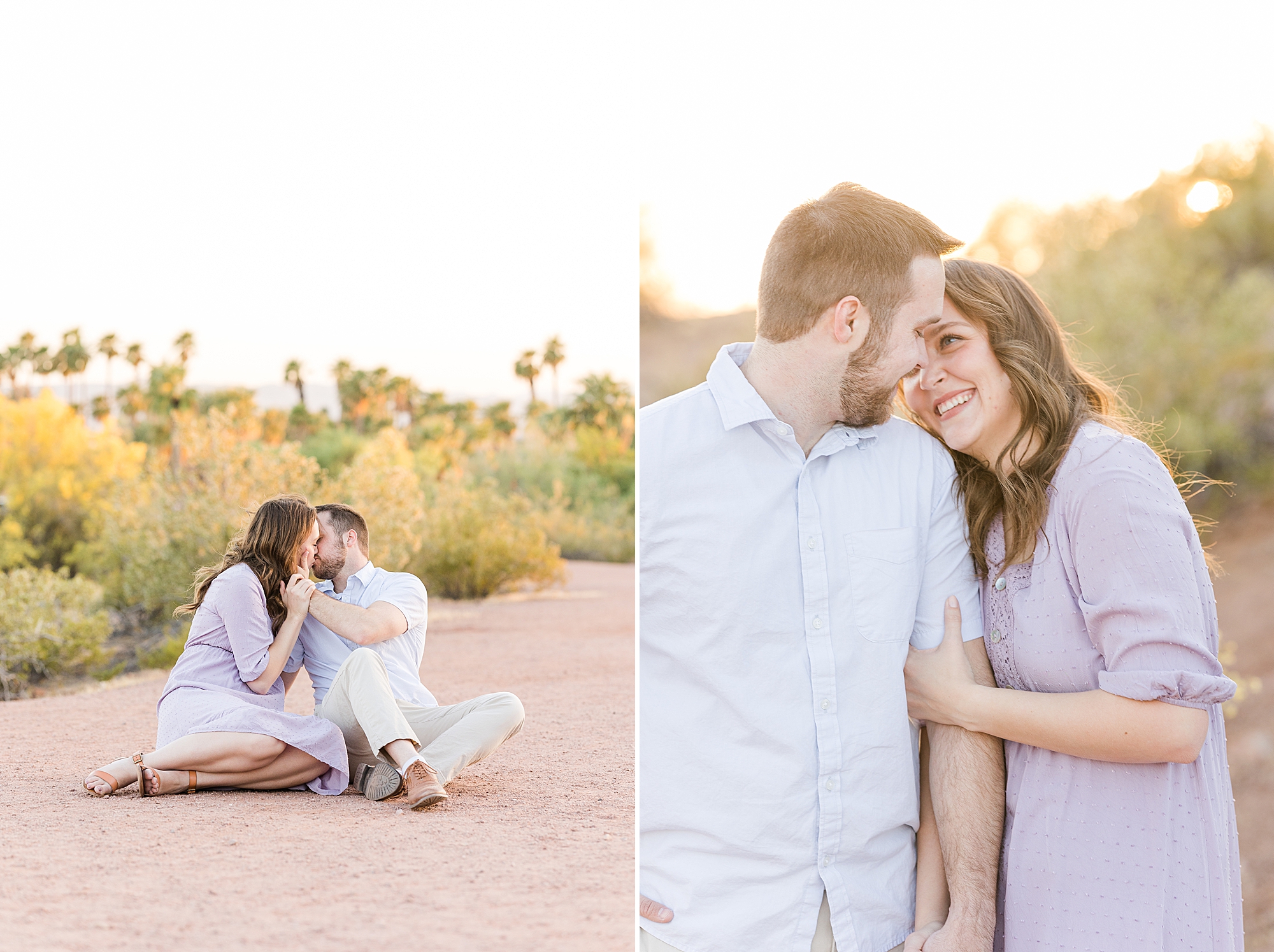 A beautiful silhouette shot of the couple against the sunset during their engagement session at Papago Park
