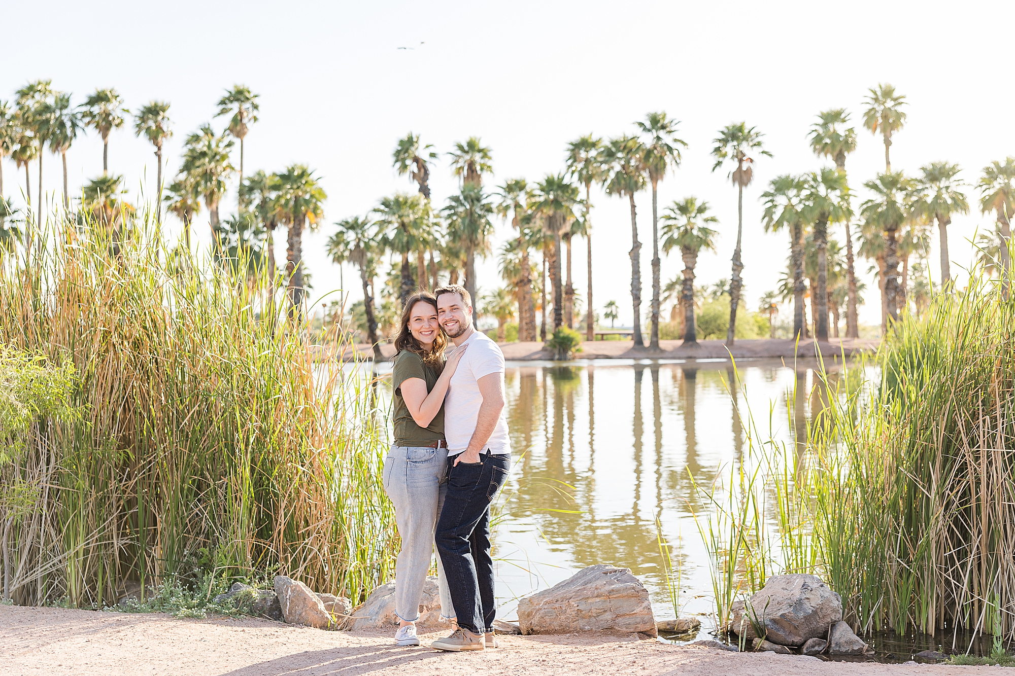 A close-up of the couple's loving gaze towards each other during their engagement session at Papago Park
