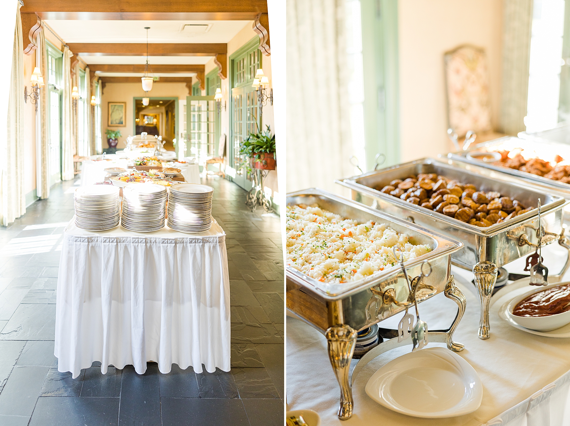 A line up of the catered meal for the bride and groom and their guests