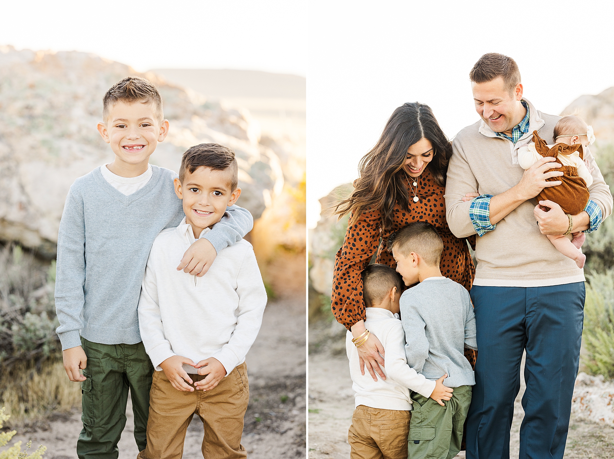 Family portraits during golden hour at the Great Salt Lake